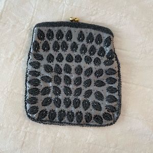 Vintage Charcoal Beaded Silk Kisslock Clutch